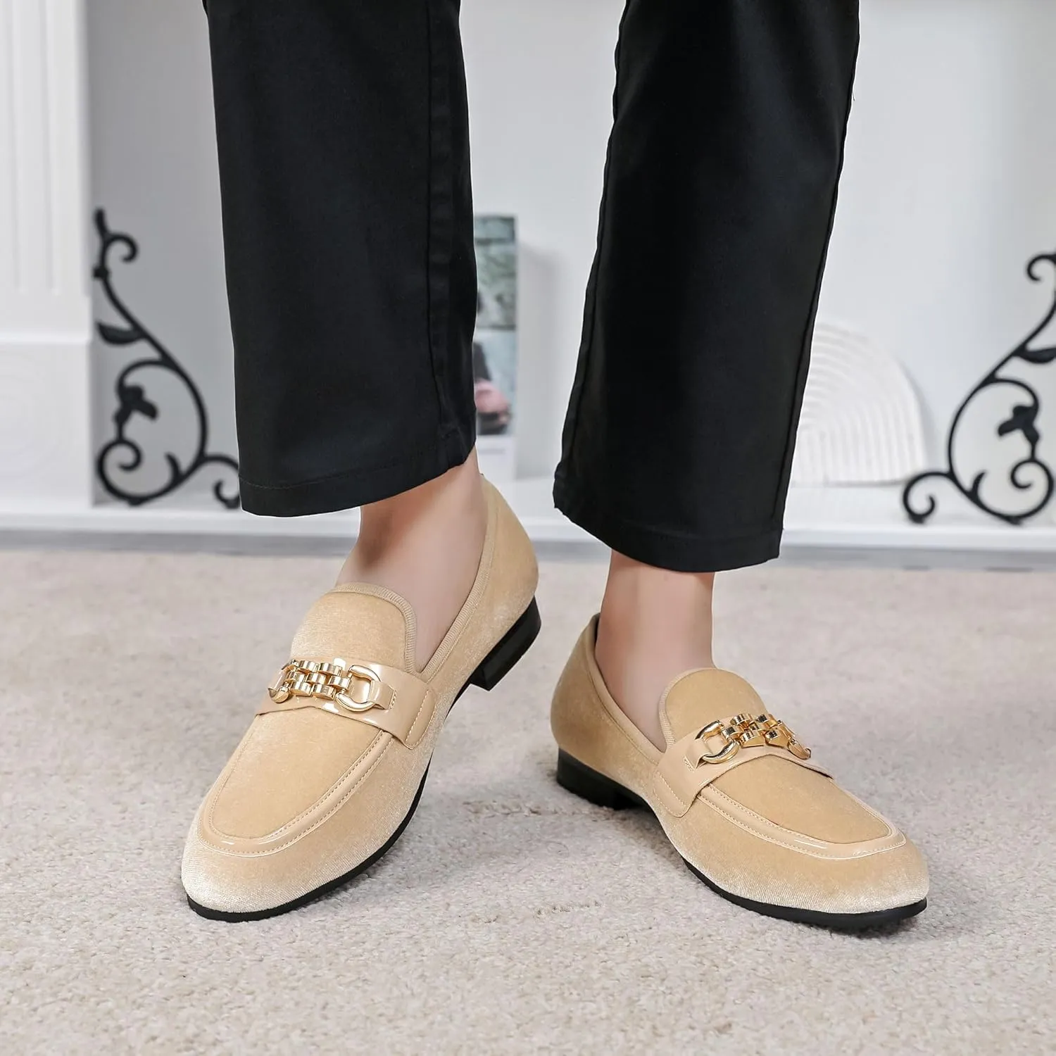 Men's Fashion Formal Velvet Loafers and Wedding Dress Shoes for Men, Penny Slip-On Smoking Luxury Men Casual Shoes