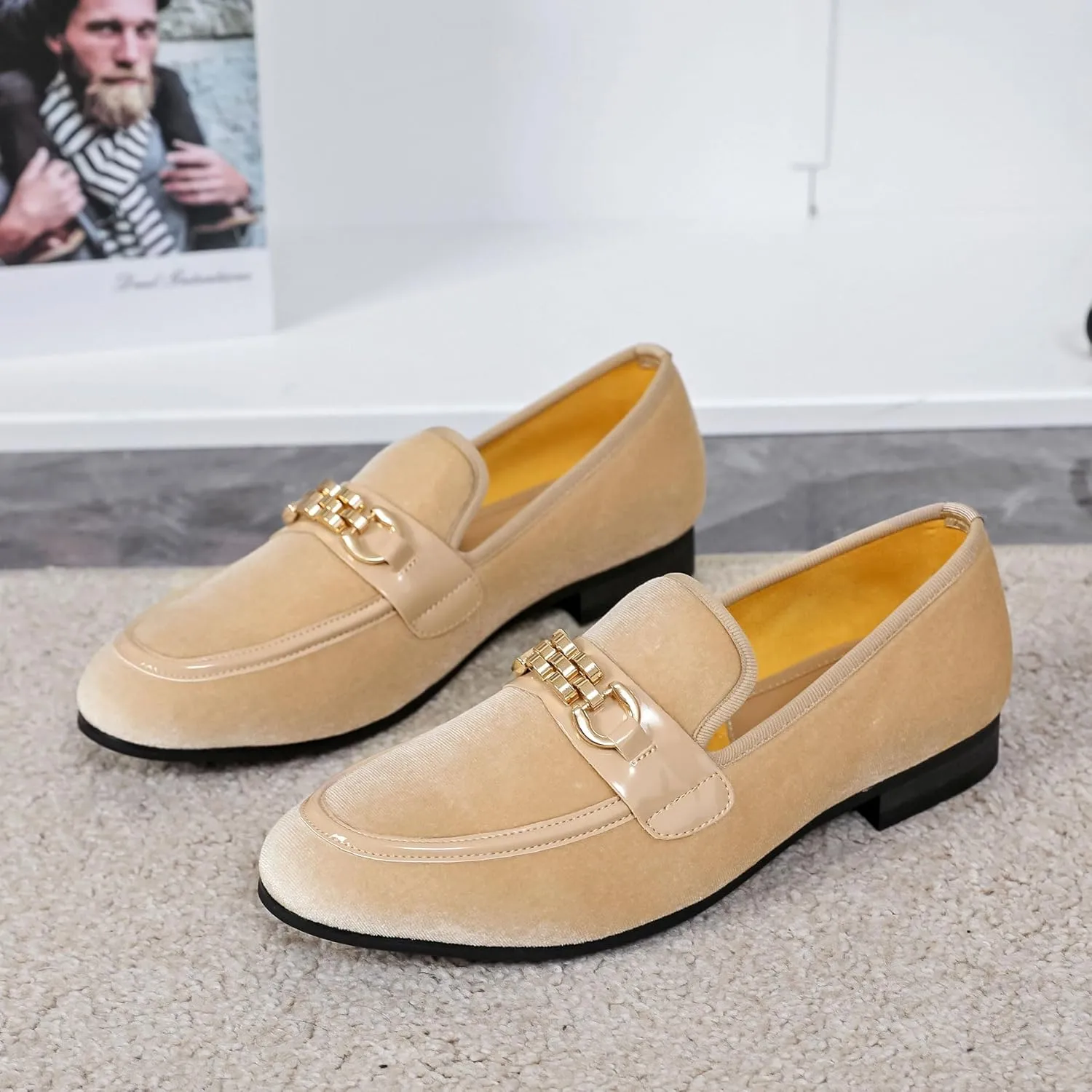 Men's Fashion Formal Velvet Loafers and Wedding Dress Shoes for Men, Penny Slip-On Smoking Luxury Men Casual Shoes