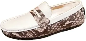 Men's Genuine Leather Driving Loafers -Two-Tone Crocodile Print Flexible Comfortable Anti-Slip with Manual Stitching, Perfect for Parties