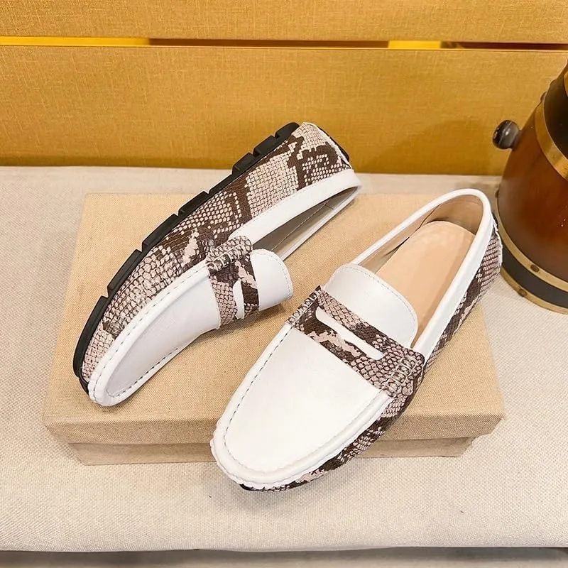Men's Genuine Leather Driving Loafers -Two-Tone Crocodile Print Flexible Comfortable Anti-Slip with Manual Stitching, Perfect for Parties