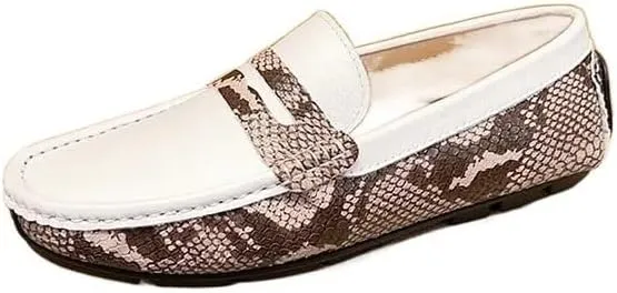 Men's Genuine Leather Driving Loafers -Two-Tone Crocodile Print Flexible Comfortable Anti-Slip with Manual Stitching, Perfect for Parties