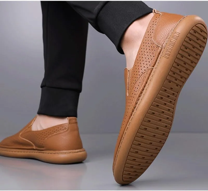 Men's Genuine Leather Hand Stitched Dress Loafers Mens Moccasins Commuter Slip-Resistant Lightweight Breathable Easy to Walk for Business Dinners