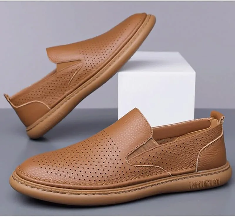 Men's Genuine Leather Hand Stitched Dress Loafers Mens Moccasins Commuter Slip-Resistant Lightweight Breathable Easy to Walk for Business Dinners