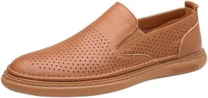 Men's Genuine Leather Hand Stitched Dress Loafers Mens Moccasins Commuter Slip-Resistant Lightweight Breathable Easy to Walk for Business Dinners