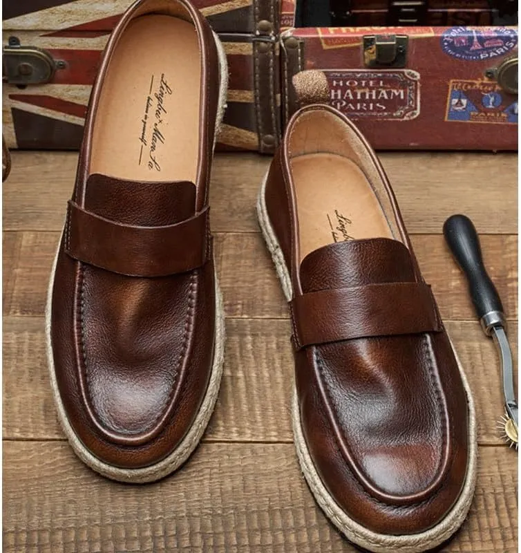 Men's Leathe Loafers Slip-On Shoes with Non-Slip Sole Flat Boat Shoes for Driving Walking Wedding Outdoor Indoor Size