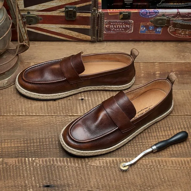 Men's Leathe Loafers Slip-On Shoes with Non-Slip Sole Flat Boat Shoes for Driving Walking Wedding Outdoor Indoor Size