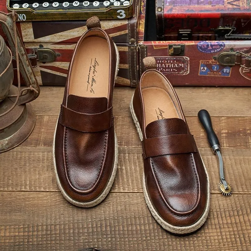 Men's Leathe Loafers Slip-On Shoes with Non-Slip Sole Flat Boat Shoes for Driving Walking Wedding Outdoor Indoor Size