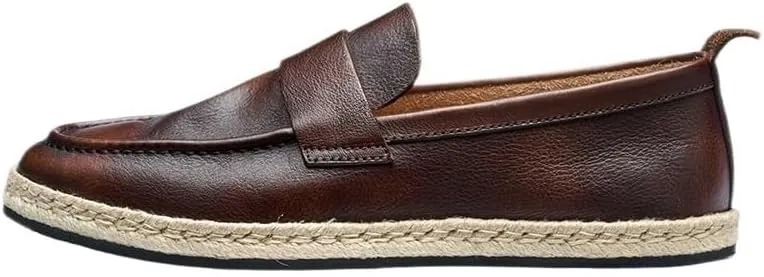 Men's Leathe Loafers Slip-On Shoes with Non-Slip Sole Flat Boat Shoes for Driving Walking Wedding Outdoor Indoor Size
