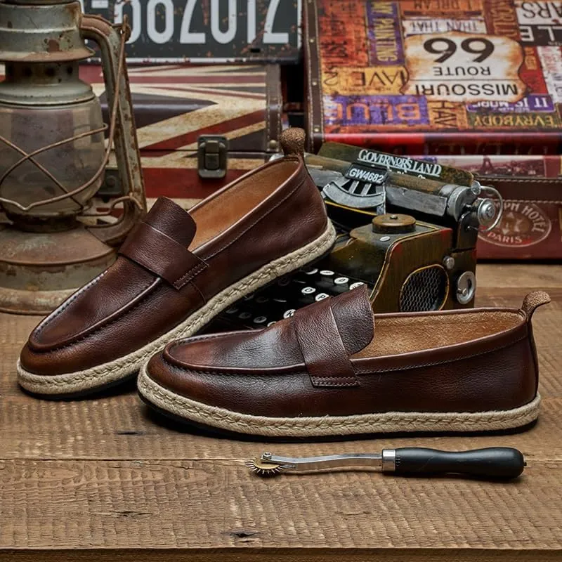 Men's Leathe Loafers Slip-On Shoes with Non-Slip Sole Flat Boat Shoes for Driving Walking Wedding Outdoor Indoor Size