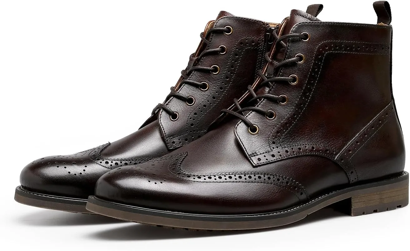 Men's Leather Boots with Brogue Design, Lace-Up Style, Composite Outsole