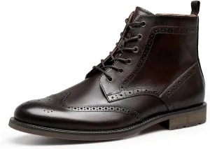 Men's Leather Boots with Brogue Design, Lace-Up Style, Composite Outsole