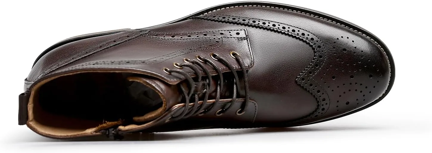 Men's Leather Boots with Brogue Design, Lace-Up Style, Composite Outsole