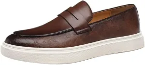 Men's Leather Chunky Platform Penny Loafers with Round Toe Design, Non-Slip Lug Sole for Office, Business, and Casual Wear