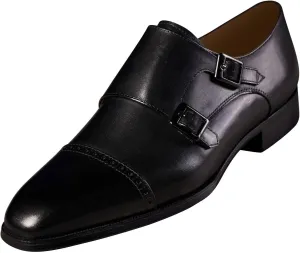 Men's Leather Monk Strap Dress Shoes, Blake Stitched, Black Genuine Cowhide Loafers,Prom Wedding Business Mocasines Tuxedo Shoes for Men