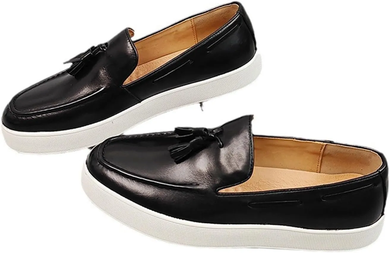 Men’s Leather Penny Loafers with Tassels – Stylish Slip-On Dress Casual Shoes, Classic & Comfortable for Business, Weddings, and Casual Wear