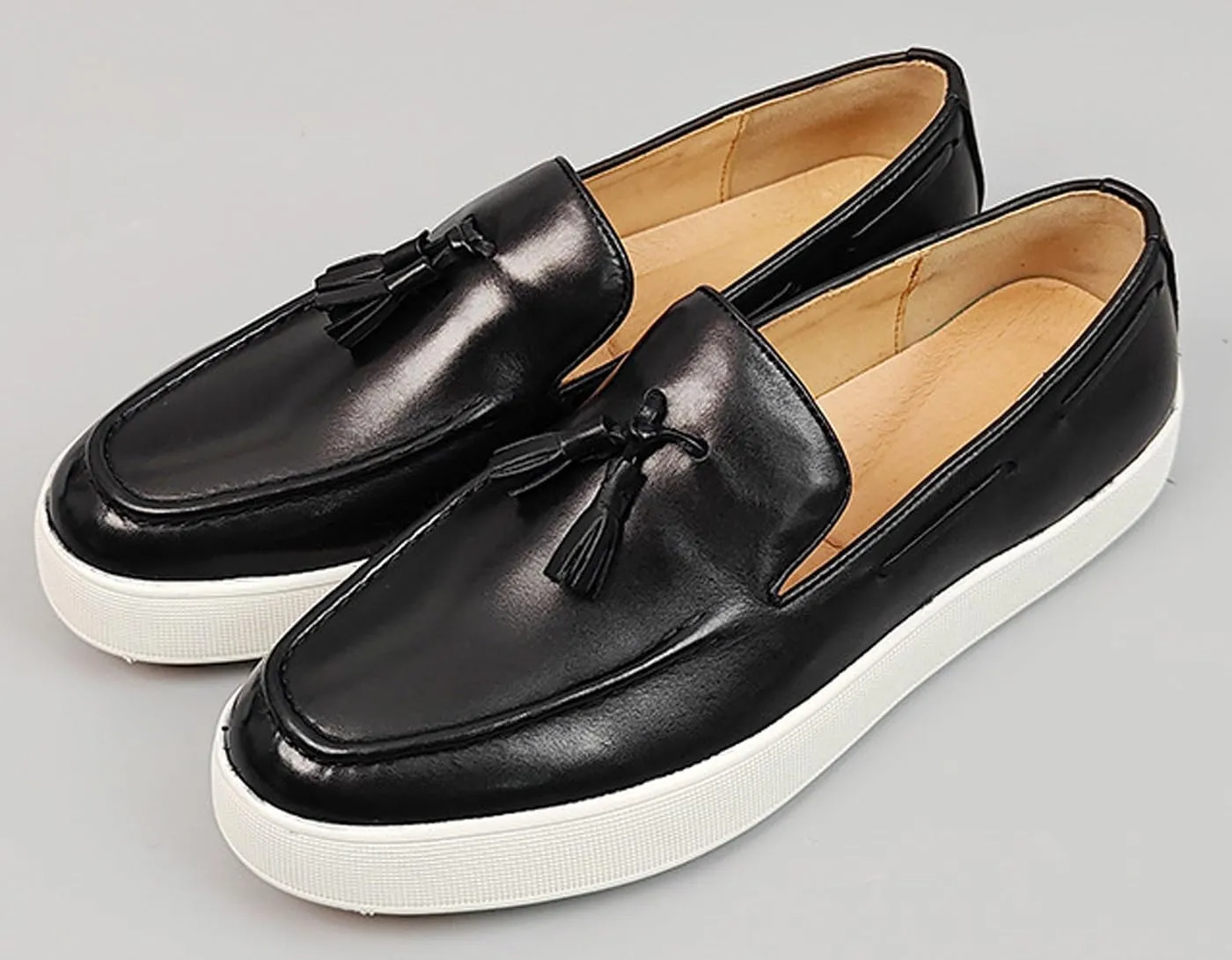 Men’s Leather Penny Loafers with Tassels – Stylish Slip-On Dress Casual Shoes, Classic & Comfortable for Business, Weddings, and Casual Wear