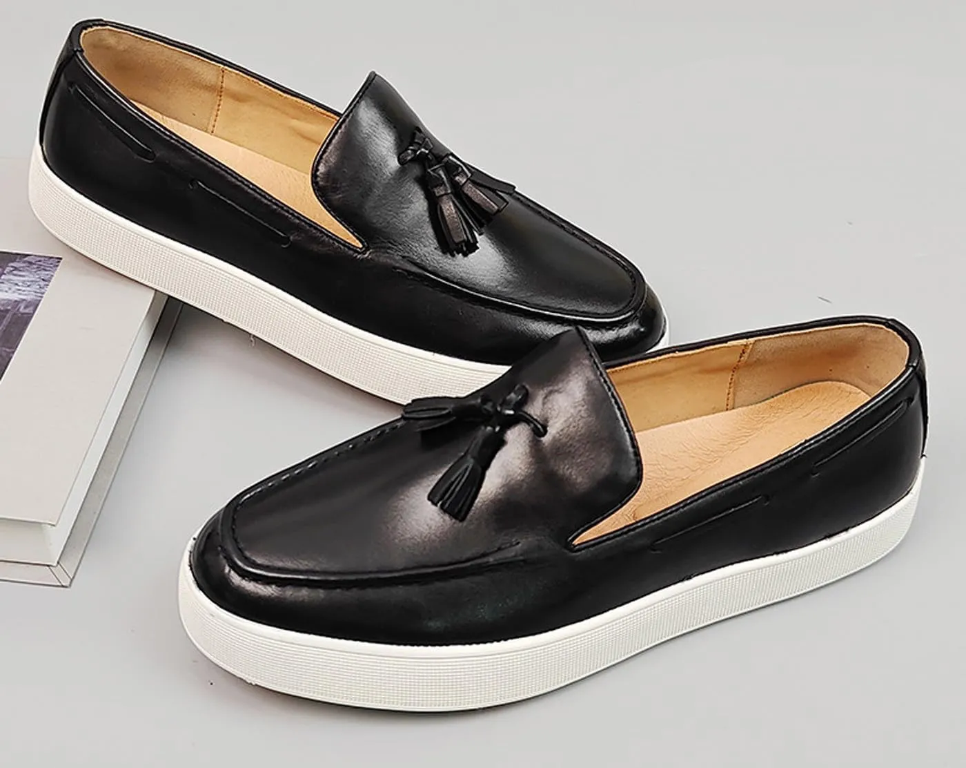 Men’s Leather Penny Loafers with Tassels – Stylish Slip-On Dress Casual Shoes, Classic & Comfortable for Business, Weddings, and Casual Wear