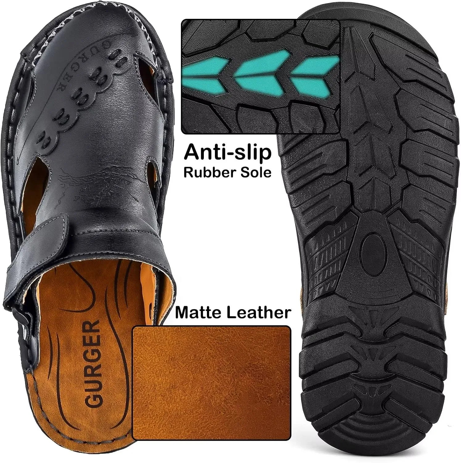 Mens Leather Sandals Waterproof Summer Soft Mules