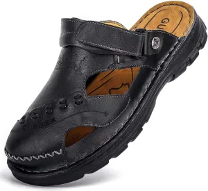 Mens Leather Sandals Waterproof Summer Soft Mules
