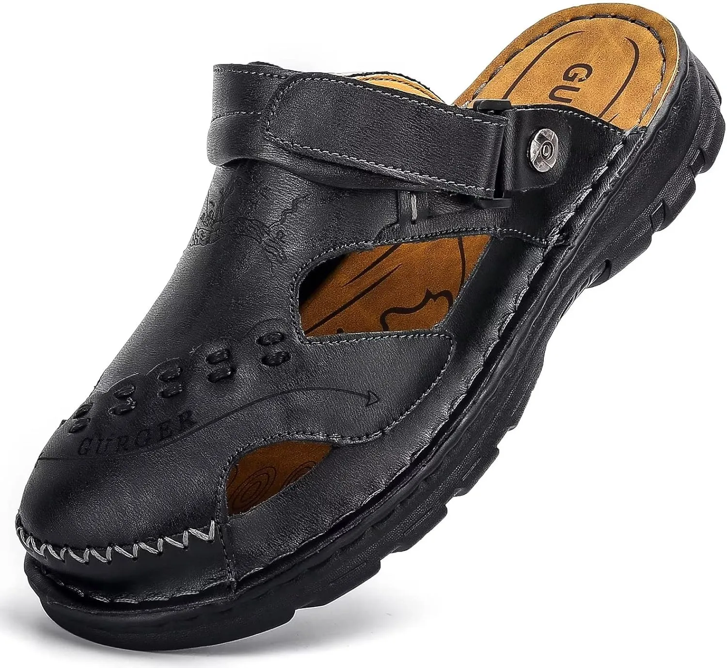 Mens Leather Sandals Waterproof Summer Soft Mules
