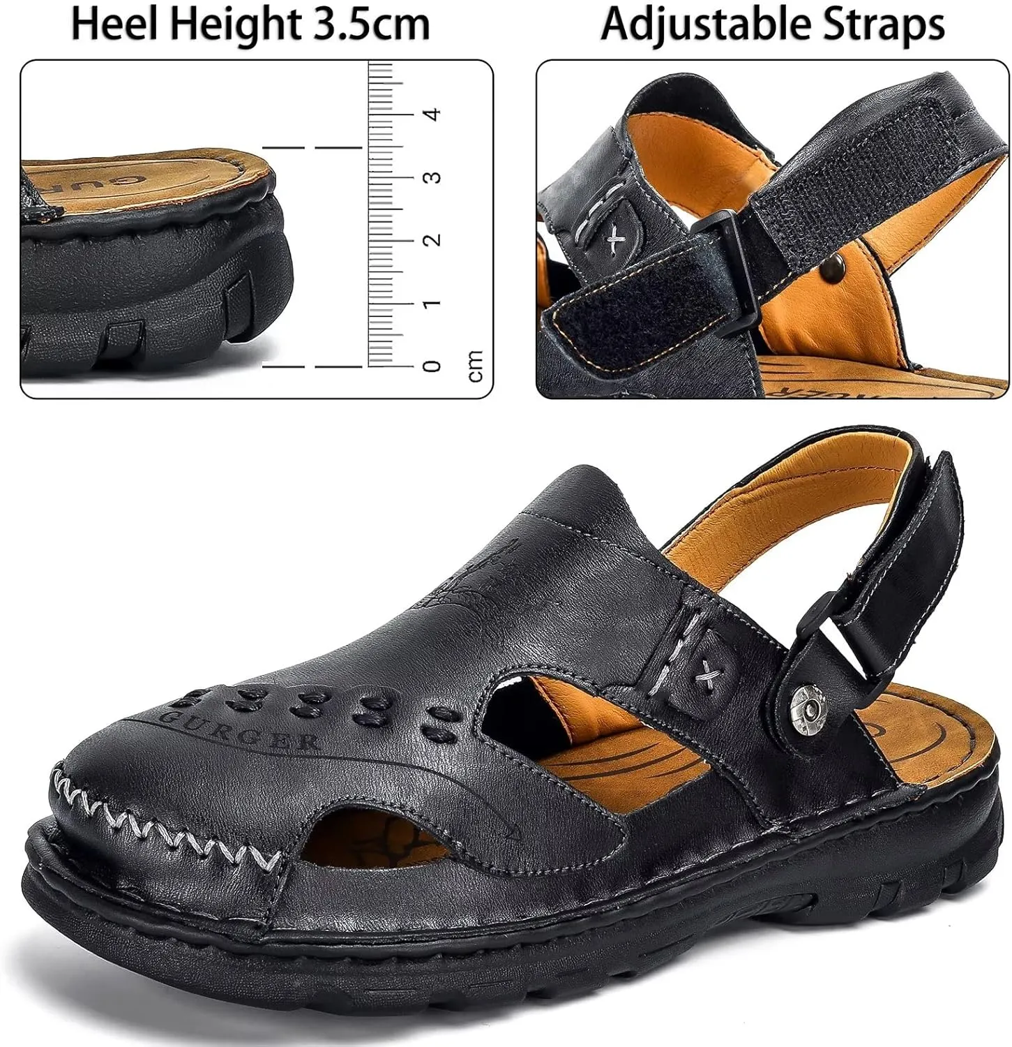 Mens Leather Sandals Waterproof Summer Soft Mules