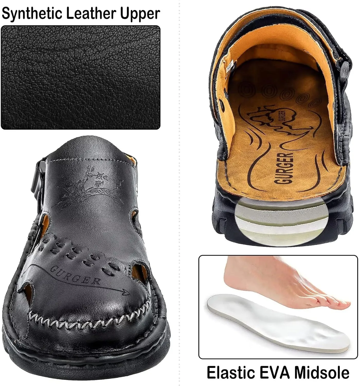 Mens Leather Sandals Waterproof Summer Soft Mules