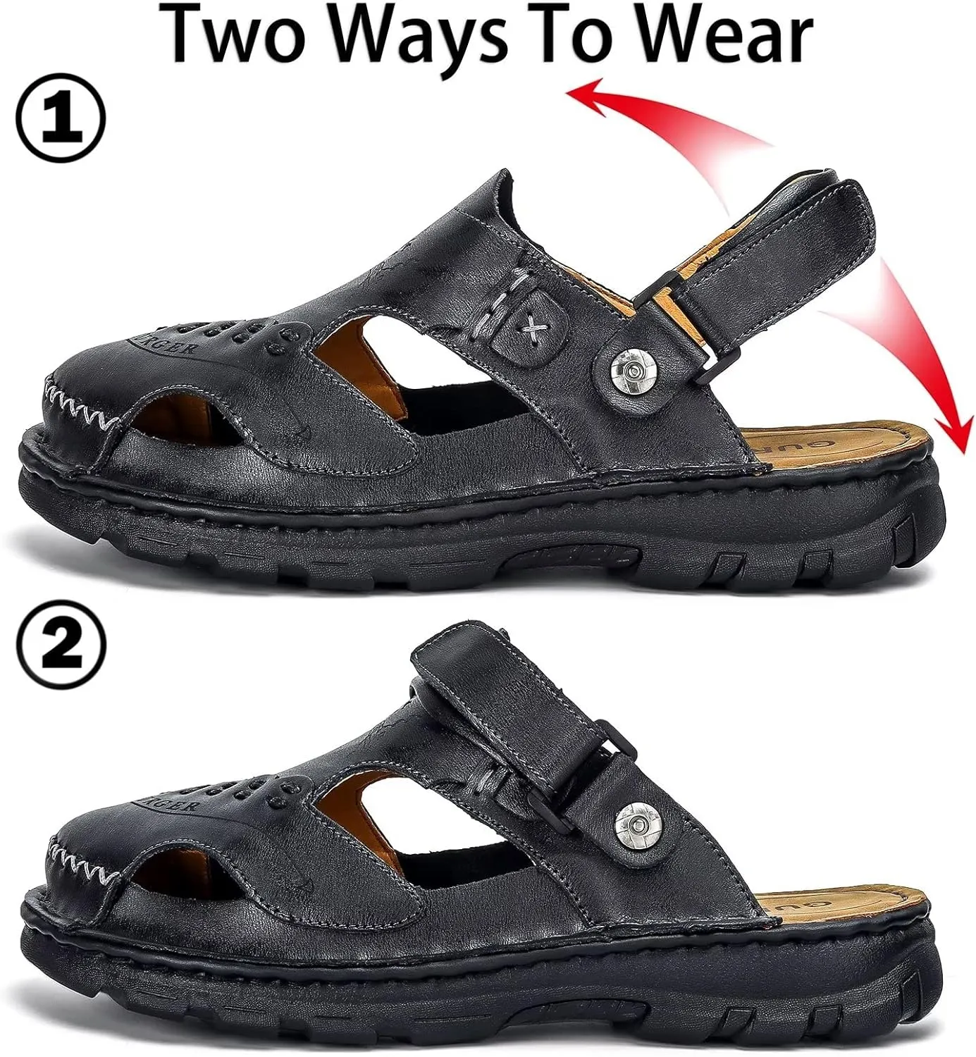 Mens Leather Sandals Waterproof Summer Soft Mules