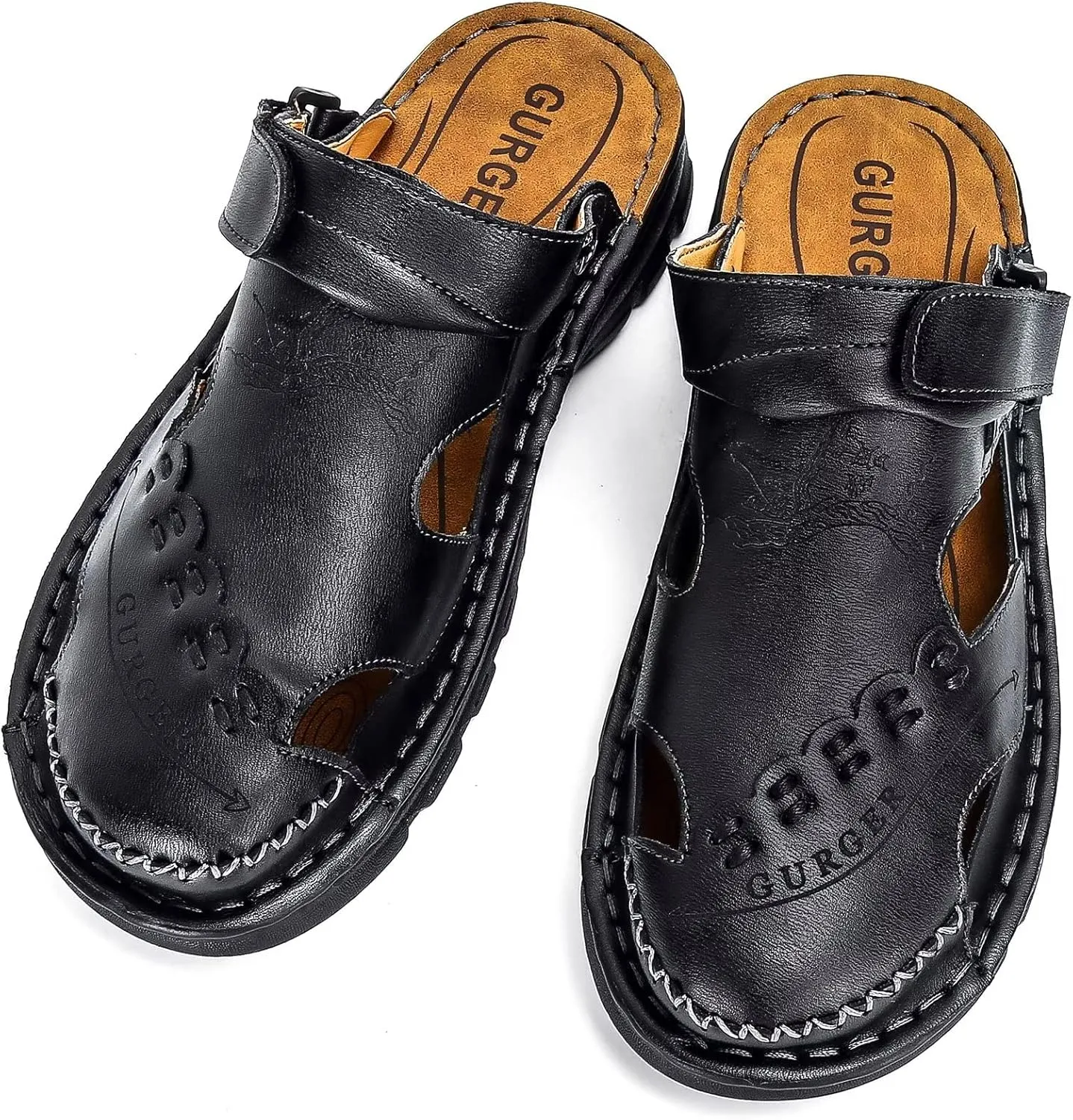 Mens Leather Sandals Waterproof Summer Soft Mules
