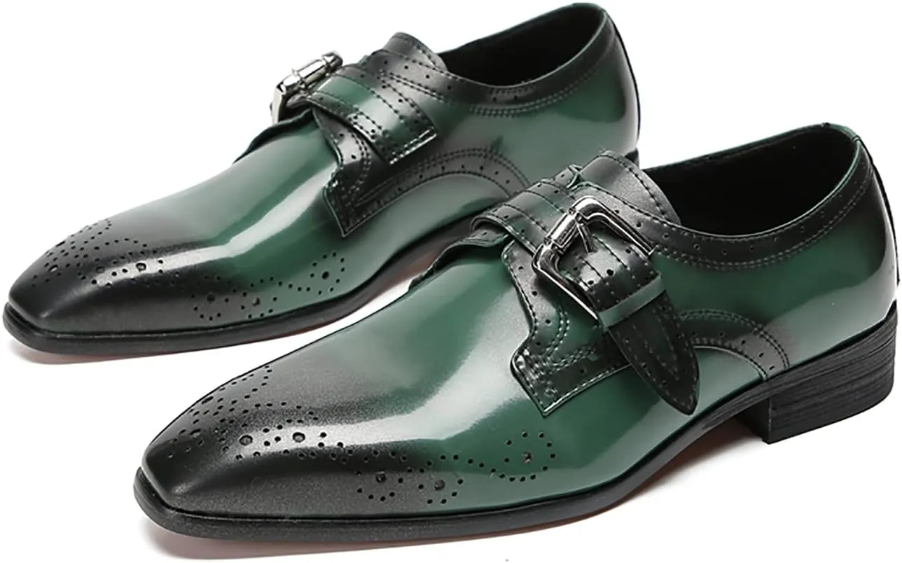 Mens Loafers Formal Dress Genuine Leather Plain Toe Mocassins Fashion Prom Wedding Business Casual Breathable Comfort Buckle Loafers Tuxedo Smoking Shoes for Men