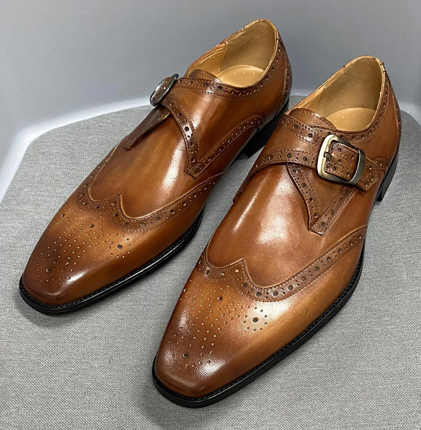 Mens Loafers Formal Dress Shoes Genunie Leather Wingtip Toe Monk Strap Loafer Prom Wedding Business Casual Suit Shoes Comfortable Fashion Tuxedo Shoes for Men