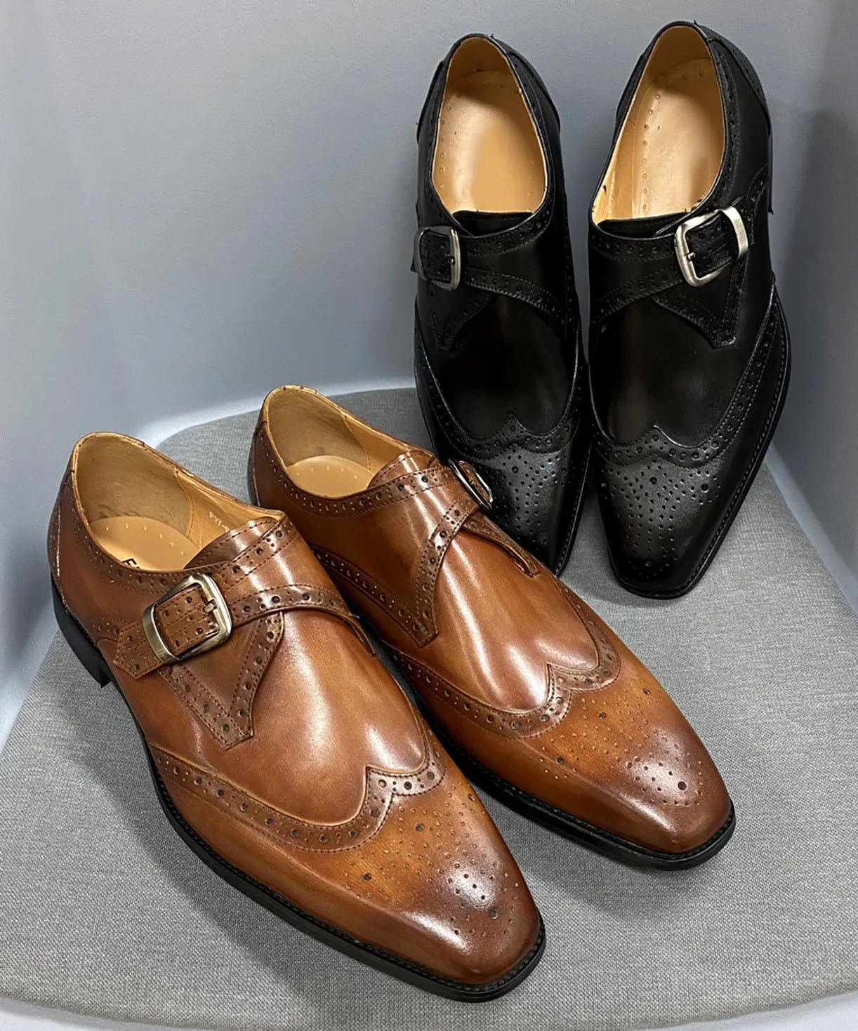 Mens Loafers Formal Dress Shoes Genunie Leather Wingtip Toe Monk Strap Loafer Prom Wedding Business Casual Suit Shoes Comfortable Fashion Tuxedo Shoes for Men
