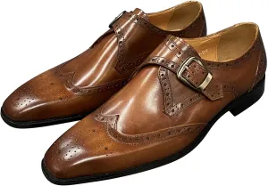 Mens Loafers Formal Dress Shoes Genunie Leather Wingtip Toe Monk Strap Loafer Prom Wedding Business Casual Suit Shoes Comfortable Fashion Tuxedo Shoes for Men