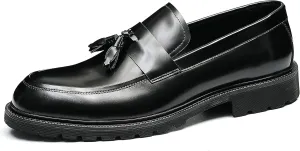 Men's Loafers Slip Ons Dress Casual Tassel Shoes Genuine Leather Thick-Soled Penny Loafer Formal Business Fashion Prom Wedding Tuxedo Shoes for Men