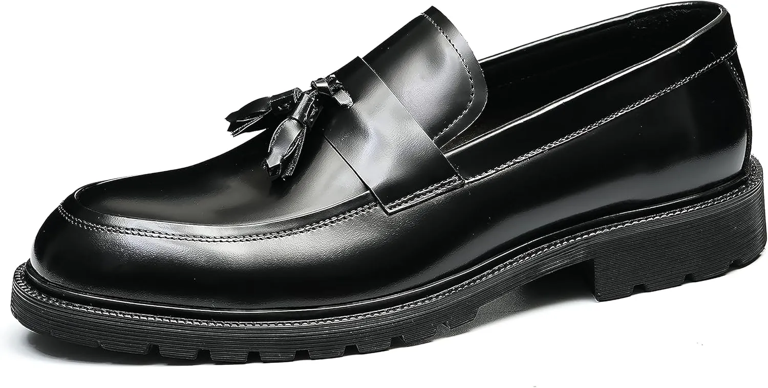 Men's Loafers Slip Ons Dress Casual Tassel Shoes Genuine Leather Thick-Soled Penny Loafer Formal Business Fashion Prom Wedding Tuxedo Shoes for Men