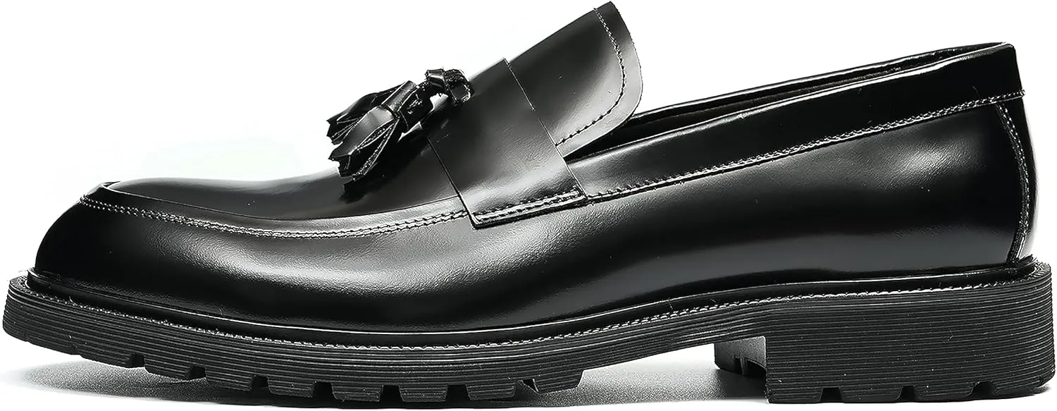 Men's Loafers Slip Ons Dress Casual Tassel Shoes Genuine Leather Thick-Soled Penny Loafer Formal Business Fashion Prom Wedding Tuxedo Shoes for Men