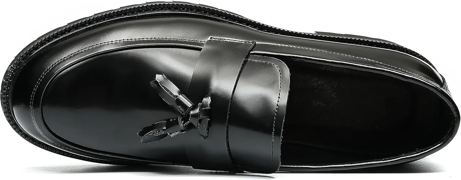 Men's Loafers Slip Ons Dress Casual Tassel Shoes Genuine Leather Thick-Soled Penny Loafer Formal Business Fashion Prom Wedding Tuxedo Shoes for Men