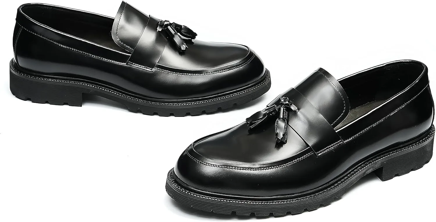 Men's Loafers Slip Ons Dress Casual Tassel Shoes Genuine Leather Thick-Soled Penny Loafer Formal Business Fashion Prom Wedding Tuxedo Shoes for Men