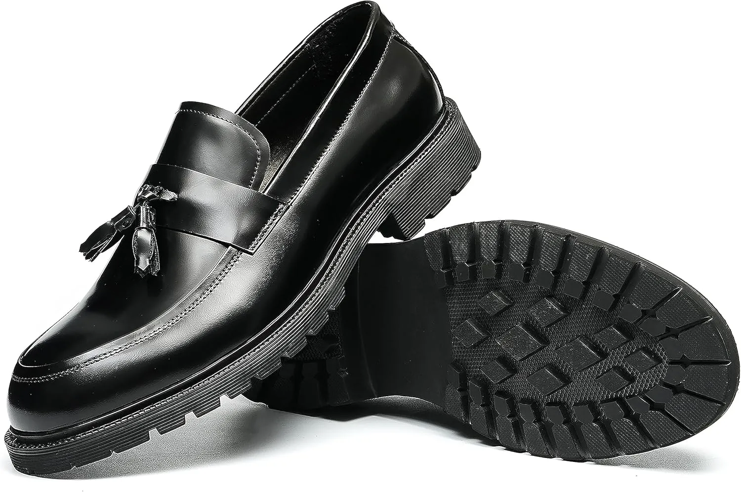 Men's Loafers Slip Ons Dress Casual Tassel Shoes Genuine Leather Thick-Soled Penny Loafer Formal Business Fashion Prom Wedding Tuxedo Shoes for Men