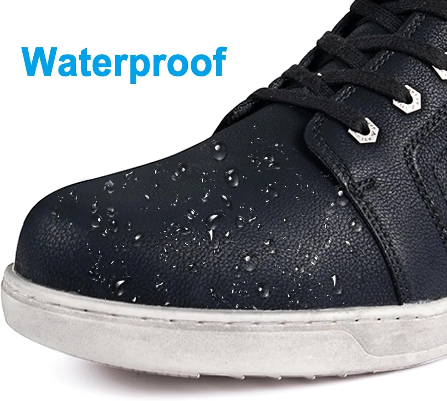 Men's Motorcycle Riding Shoes Street Riding Shoes Breathable Biker Boots Sneakers Powersports Footwear, Black Faux Leather Lace Up Shoes with Ankle Support for Men, Anti-Slip Sole, Side Zipper