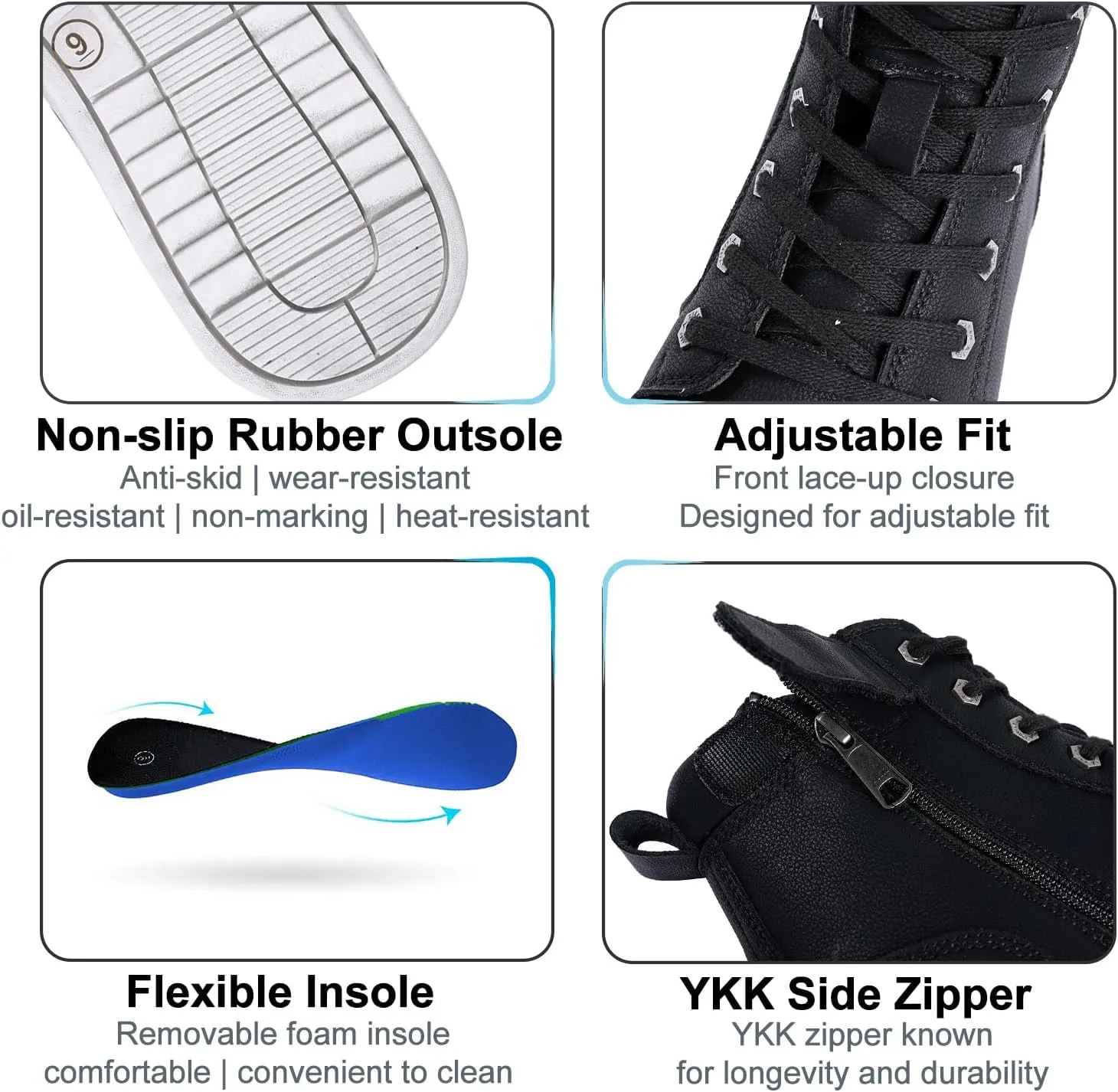 Men's Motorcycle Riding Shoes Street Riding Shoes Breathable Biker Boots Sneakers Powersports Footwear, Black Faux Leather Lace Up Shoes with Ankle Support for Men, Anti-Slip Sole, Side Zipper