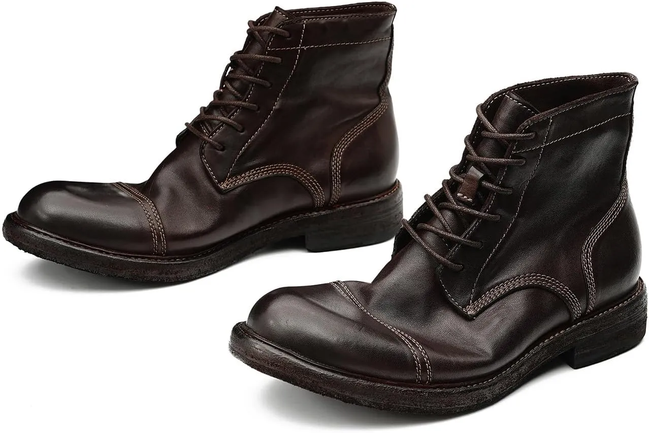 Mens Oxfords Boots Formal Dress Genuine Leather Cap Toe Ankle Boots Fashion Goodyear Handcrafted Lace Up Chelsea Boot Fashion Prom Wedding Business Casual Tuxedo Motorcycle Boots for Men