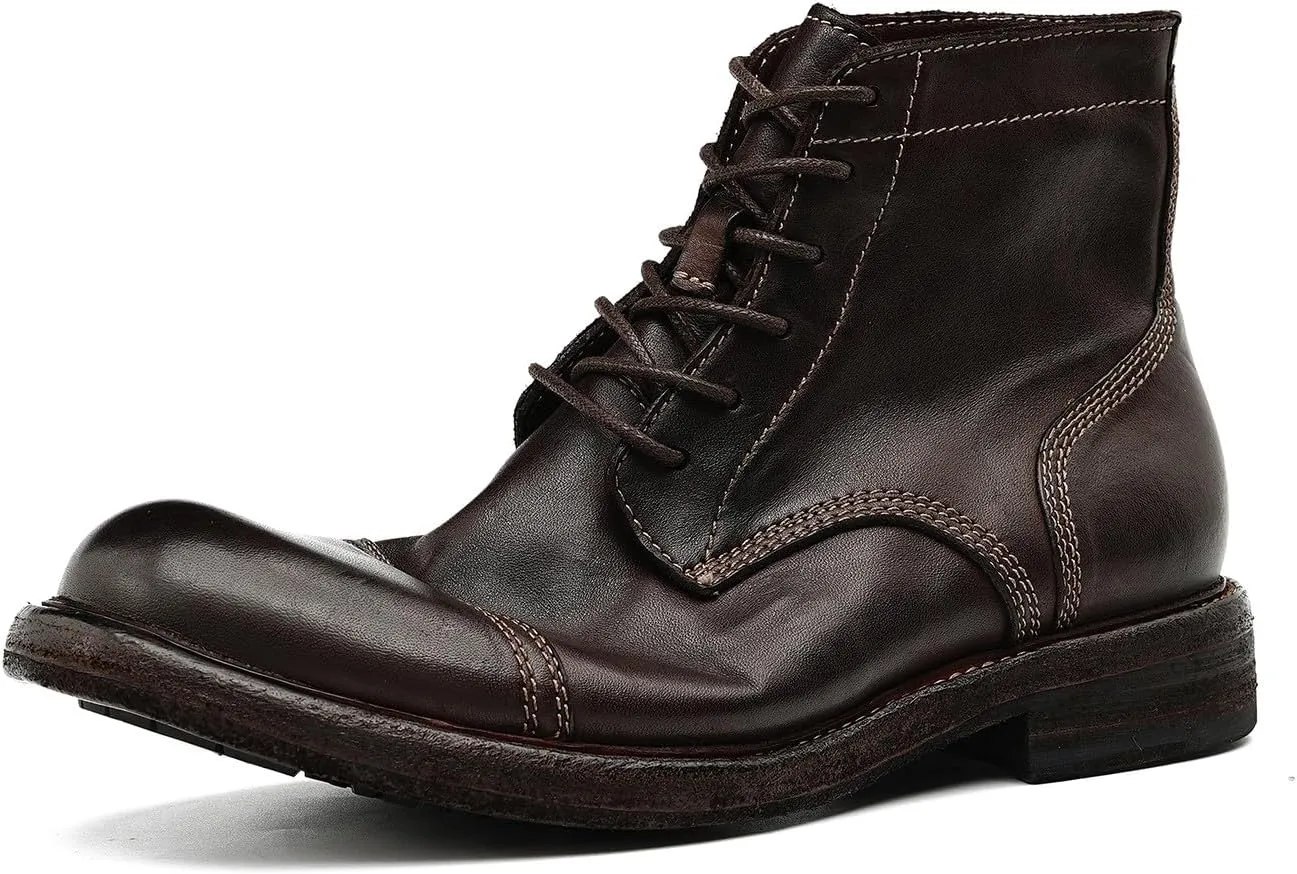 Mens Oxfords Boots Formal Dress Genuine Leather Cap Toe Ankle Boots Fashion Goodyear Handcrafted Lace Up Chelsea Boot Fashion Prom Wedding Business Casual Tuxedo Motorcycle Boots for Men