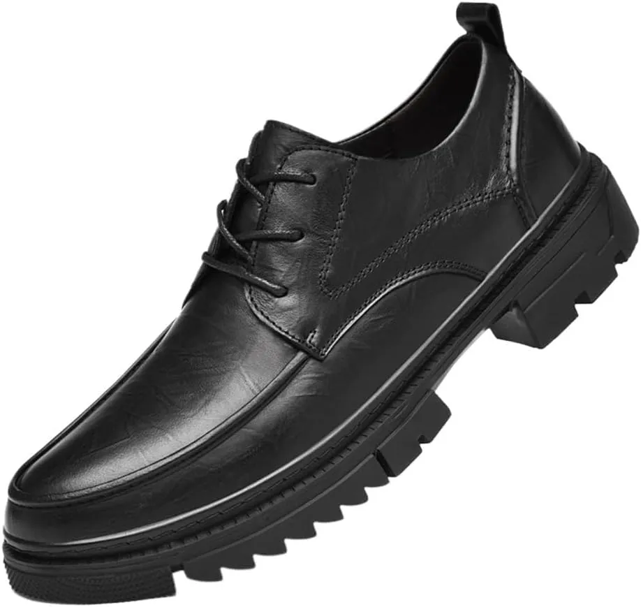 Men's Platform Height Increase Oxford Shoes Modern Black Lace Up Dress Loafers Classic Low Top Leather Shoes for Wedding Business