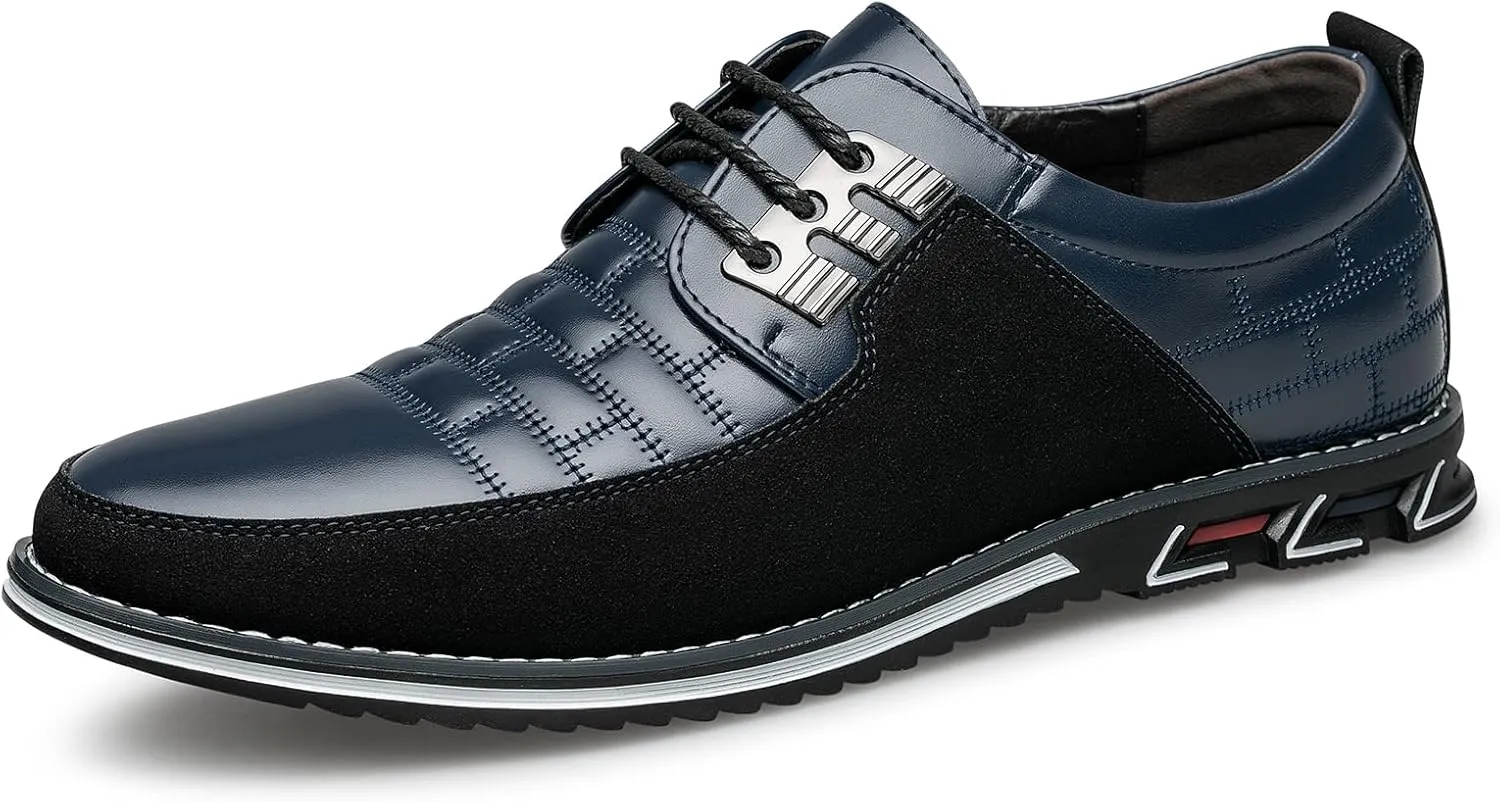 Men's Premium Leather Dress Shoes Comfort Business Casual Oxford Shoes Fashion Dress Sneakers Soft Loafers Derby Shoe for Office Working Walking Driving