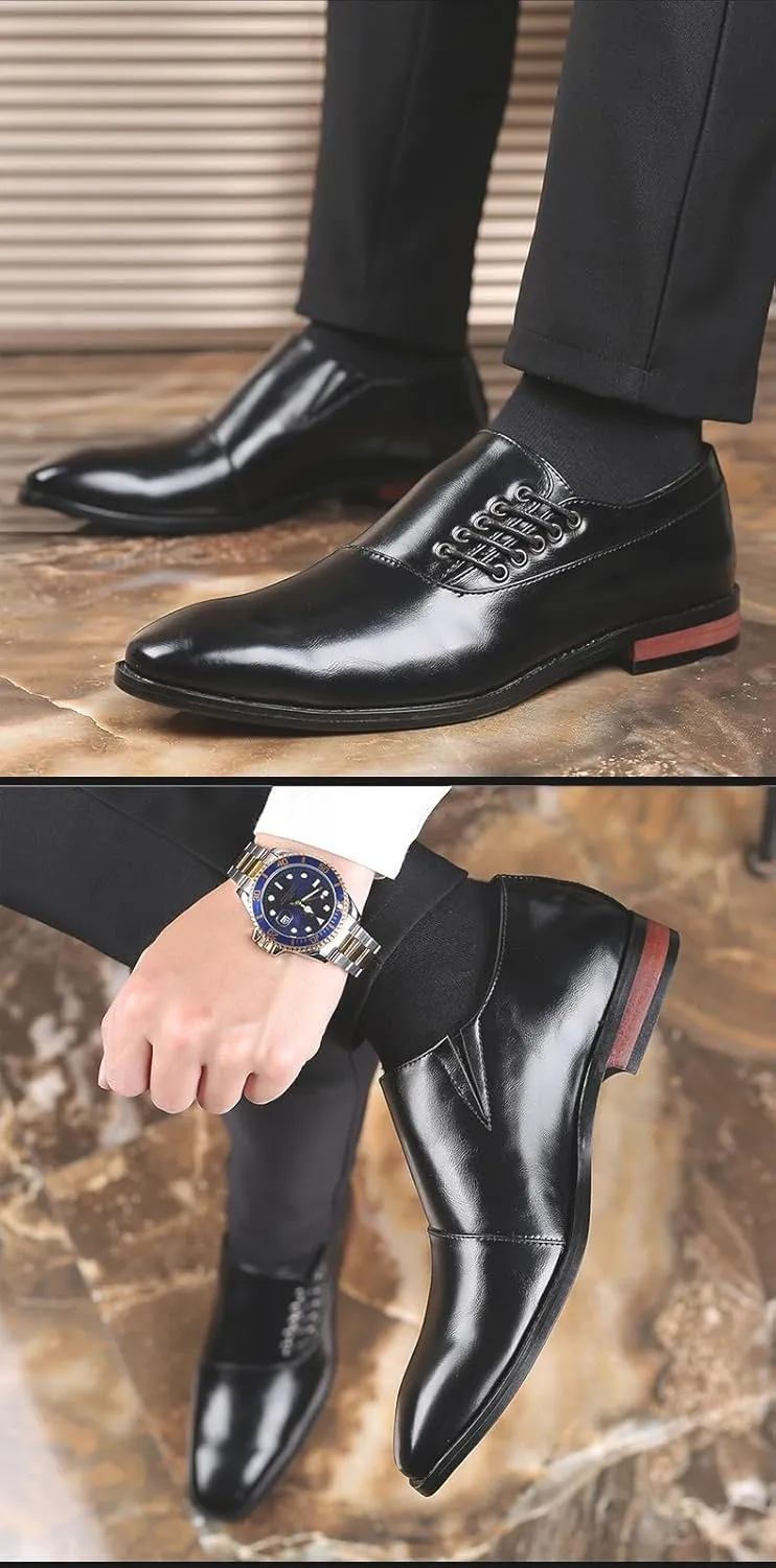 Men's Premium Leather Dress Shoes - Oxford Style Monk Strap Wingtip Formal Footwear for Gentlemen Slip on Loafers