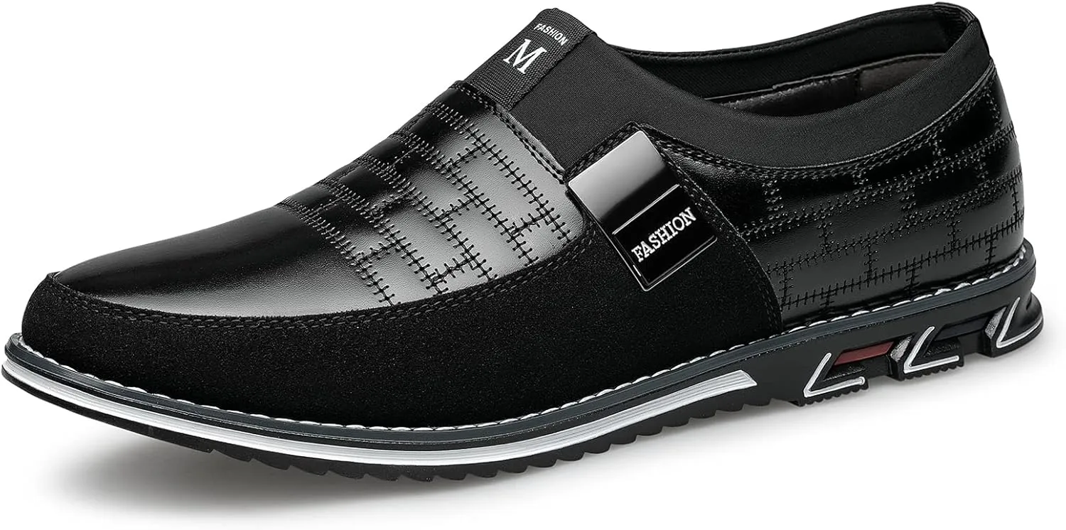 Men's Premium Leather Loafers Comfort Dress Shoes Fashion Casual Shoes Business Oxford Derby Shoe Black, 12 US