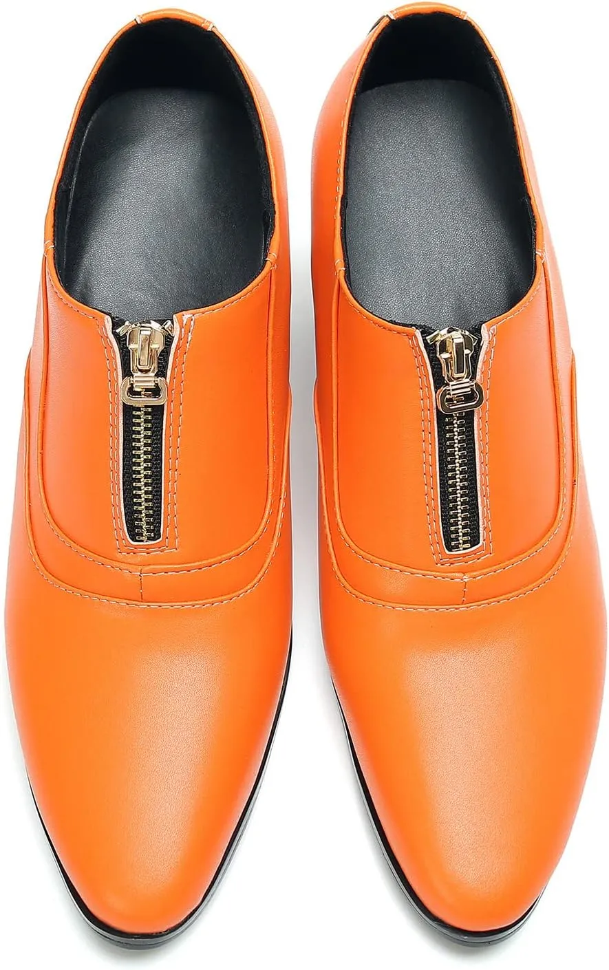 Men's Pump Slip On Loafers Party Dress Casual Leather Shoes Fashion Western Prom Wedding Disco Zipper Heels Shoes for Men Boys