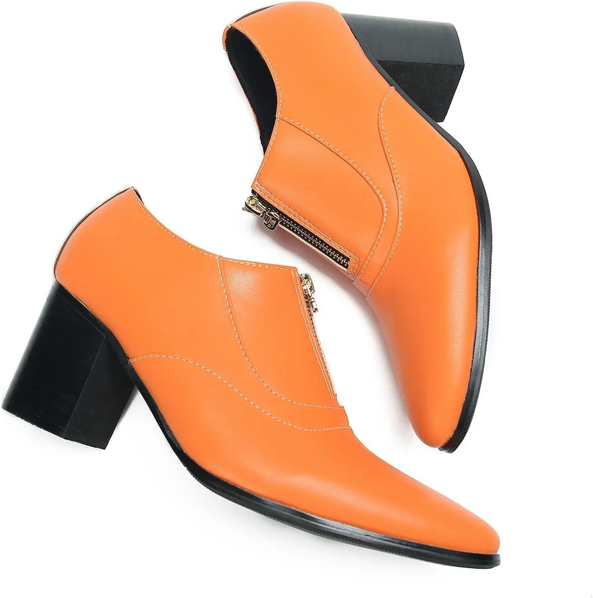 Men's Pump Slip On Loafers Party Dress Casual Leather Shoes Fashion Western Prom Wedding Disco Zipper Heels Shoes for Men Boys