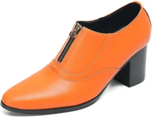 Men's Pump Slip On Loafers Party Dress Casual Leather Shoes Fashion Western Prom Wedding Disco Zipper Heels Shoes for Men Boys