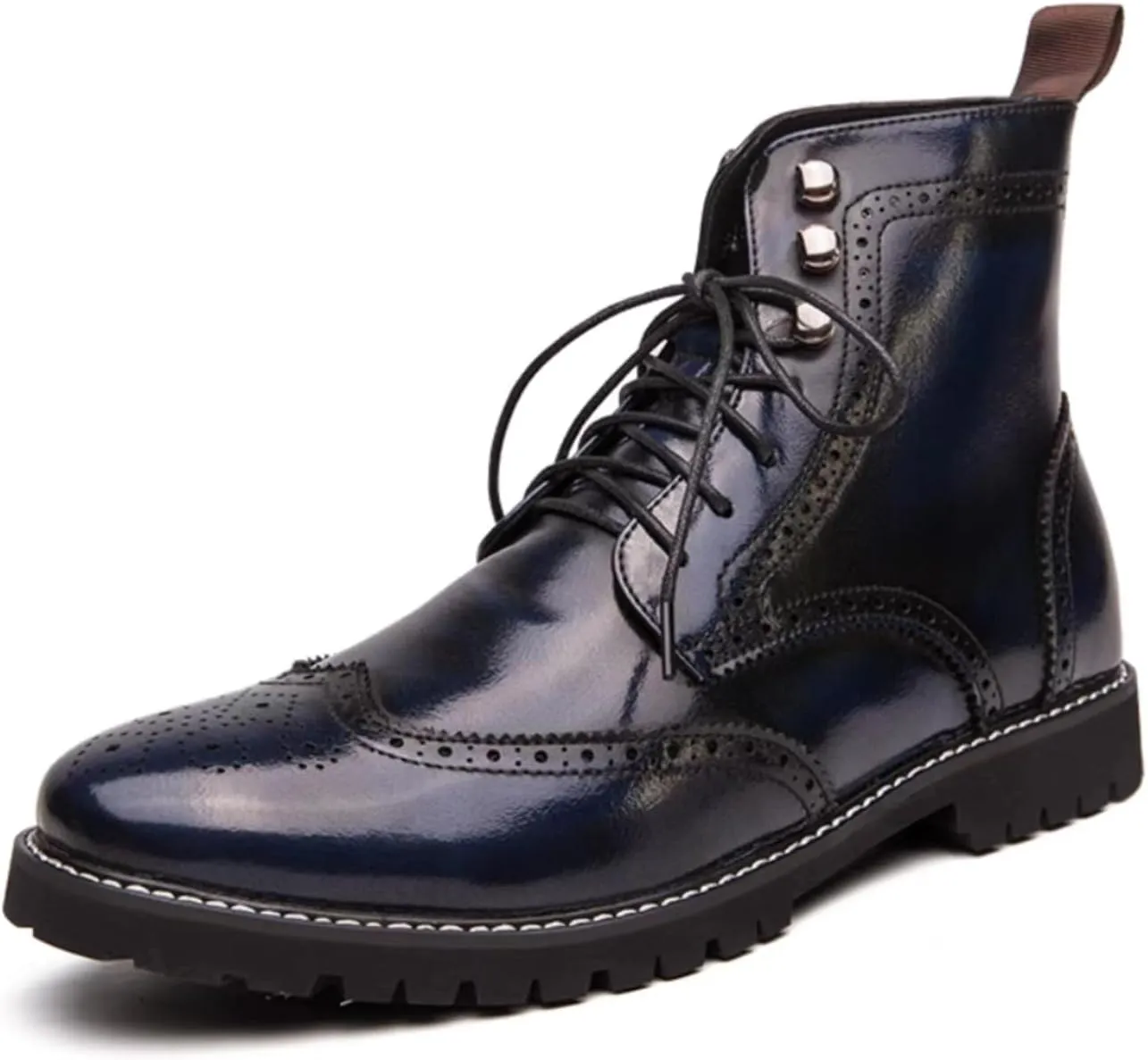 Mens Retro Brogue Leather Lace-Up High Top Ankle Boots Casual Vintage Wingtip Chukka Dress Boots for Business Office Daily Formal